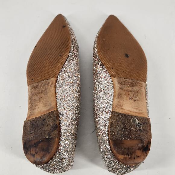 Champagne Coarse Glitter Fabric Pointy Toe Pump| ROMY 85  Jimmy Choo Romy Coarse Glitter Ballet Flats Size 37 Silver Pointed Toe Shoes